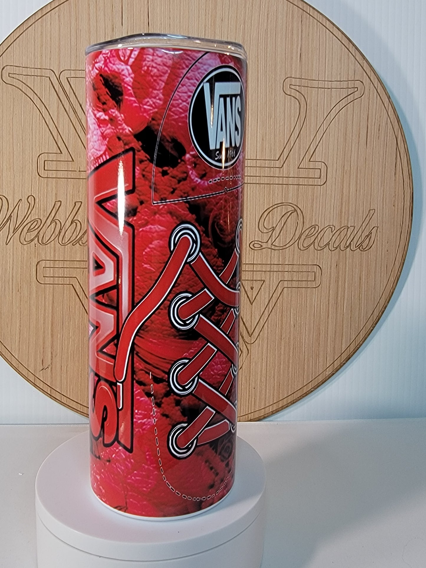 Skulls and Roses Tumbler  20 oz Red Leather Vans Girl Shoe Design Insulated Stainless Steel Trendy and Stylish Order Now!