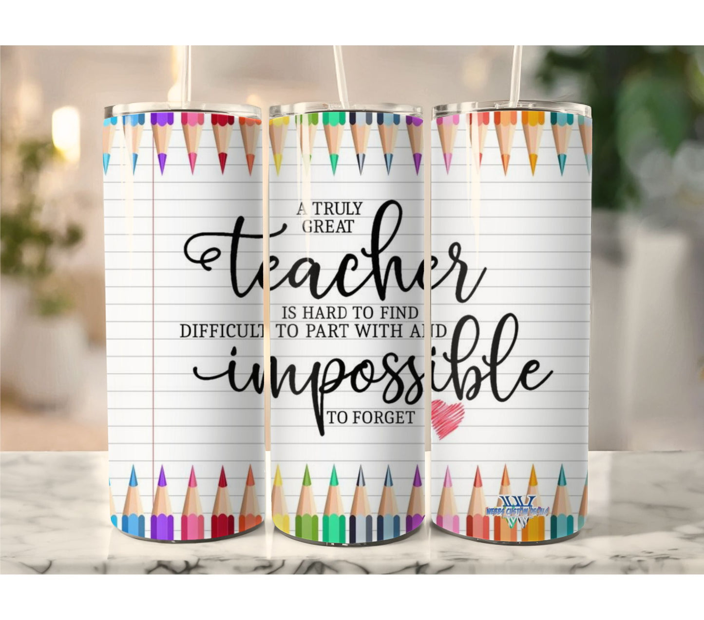 20-Ounce Tumbler: Celebrating Truly Great Teachers with Colorful Pencils and Paper Design