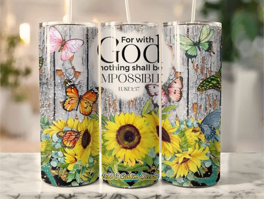 "Luke 1:37 Stainless Steel Tumbler | Inspirational Bible Verse Cup | 20 oz Insulated | Shop Now!"