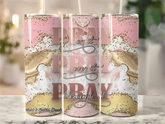 Pray Marble Design Tumbler | Pink, White, and Gold | 20 oz Stainless Steel | Elegant and Inspirational | Order Now!