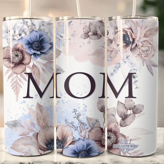 20-Ounce Classic Elegance Mom Tumbler: Blue and Pink Watercolor Floral Design